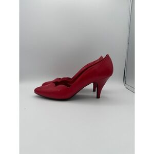 Soft Highlights Red Scalloped Pointed Toe Kitten Heel Pumps Womens Size 7